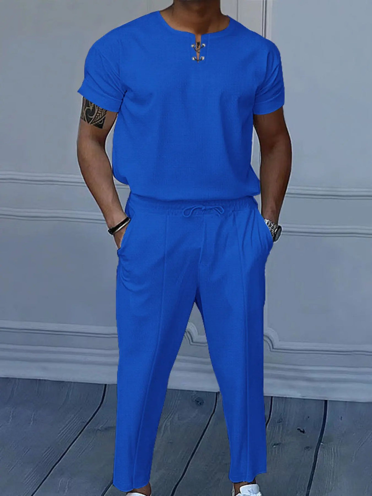 Men's Full Size Casual Short-Sleeve Top and Pants Set Plus Size by Trendsi