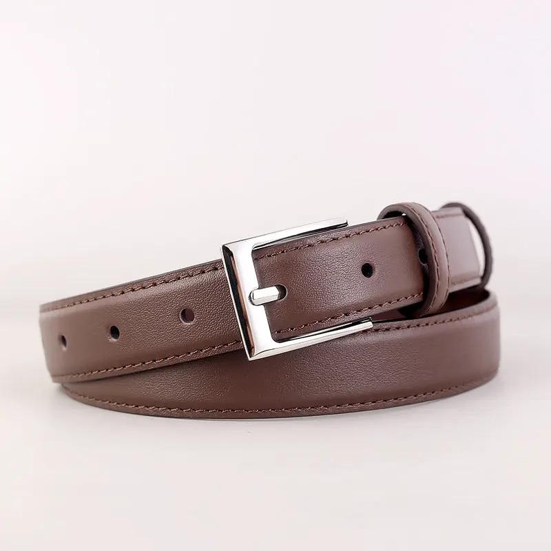 Classic Leather Skinny Belt with Silver Buckle by Trendsi
