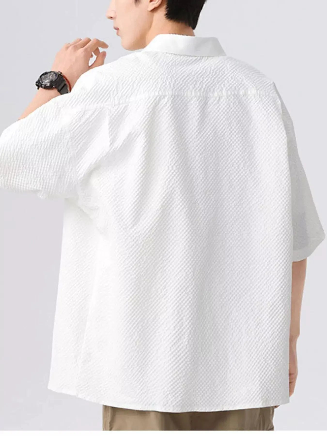 Men's Full Size Textured Short-Sleeve Shirt Plus Size by Trendsi