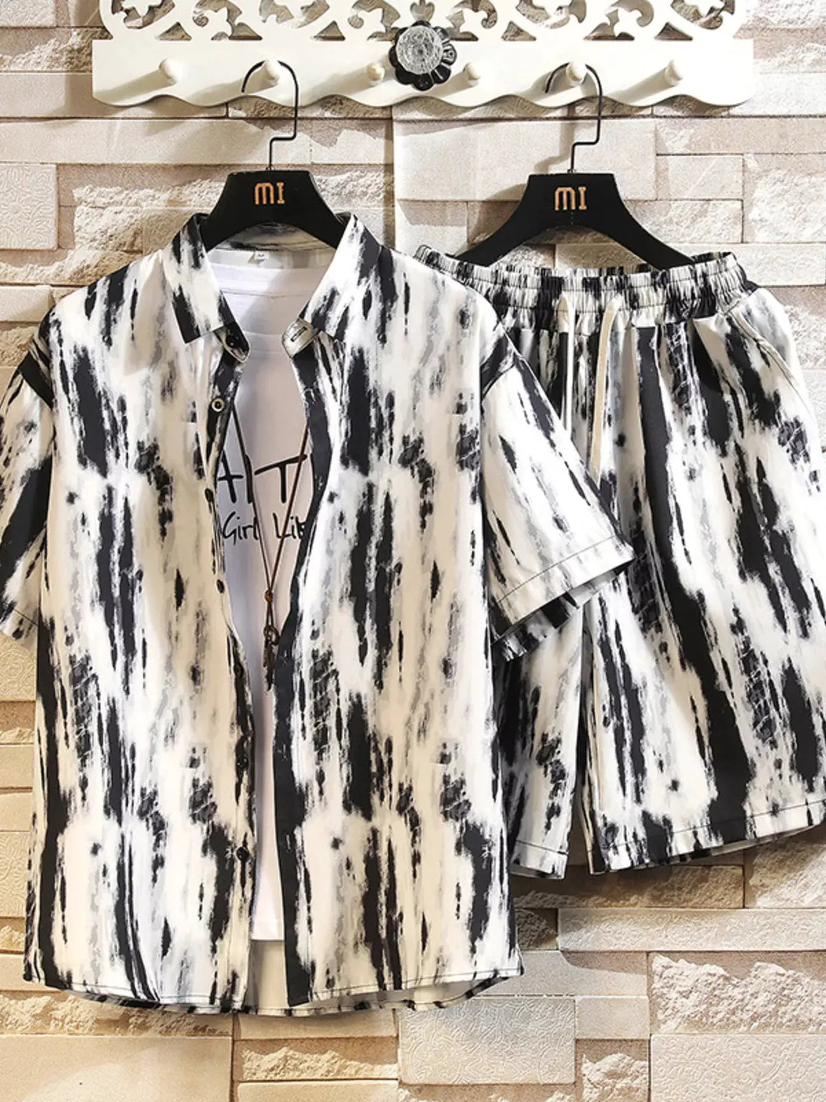 Men's Printed Button Up Shirt and Shorts Set by Trendsi