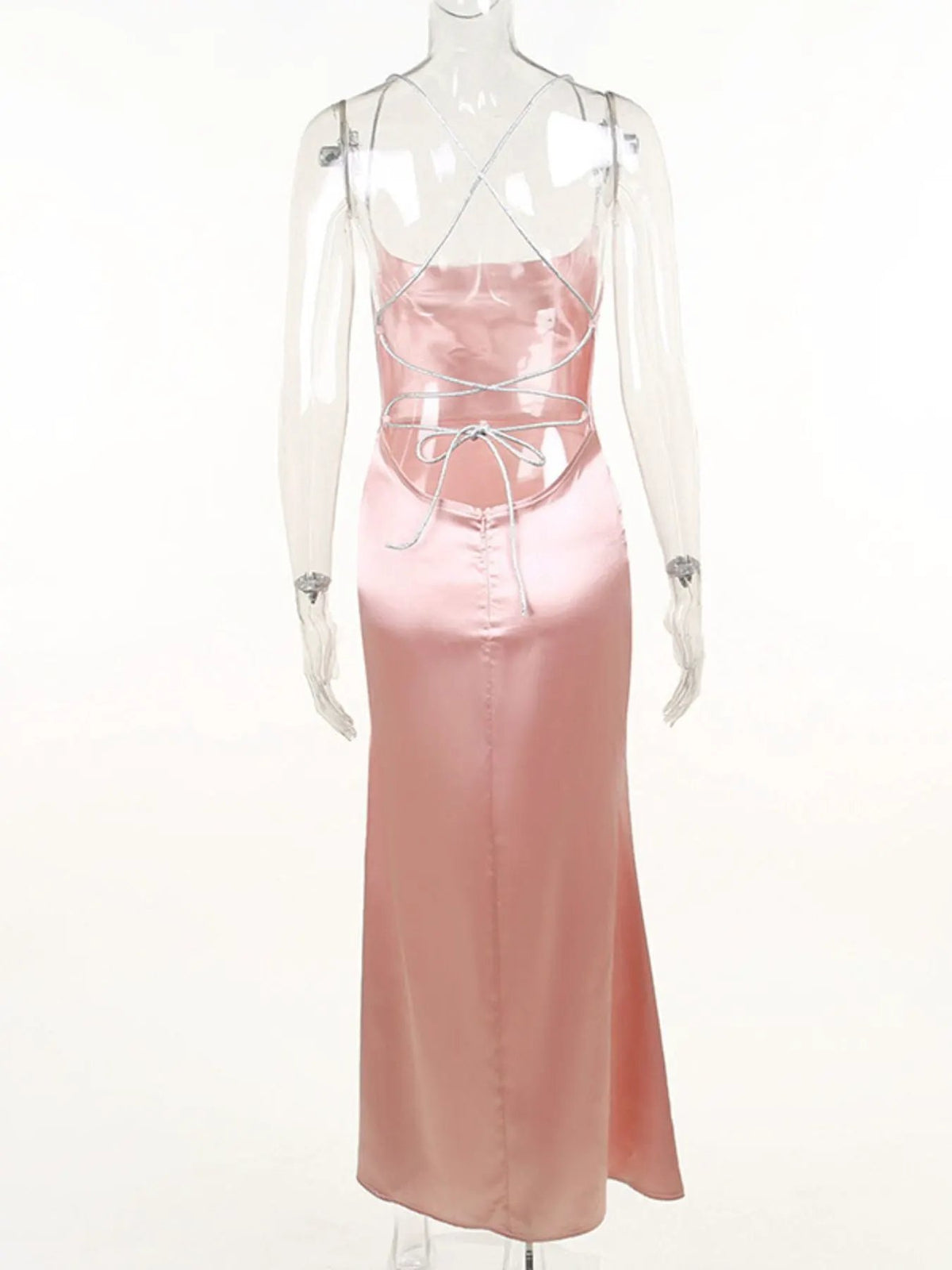 Slinky Satin Cowl Neck High Slit Dress with Back Lace Up by Partner Label