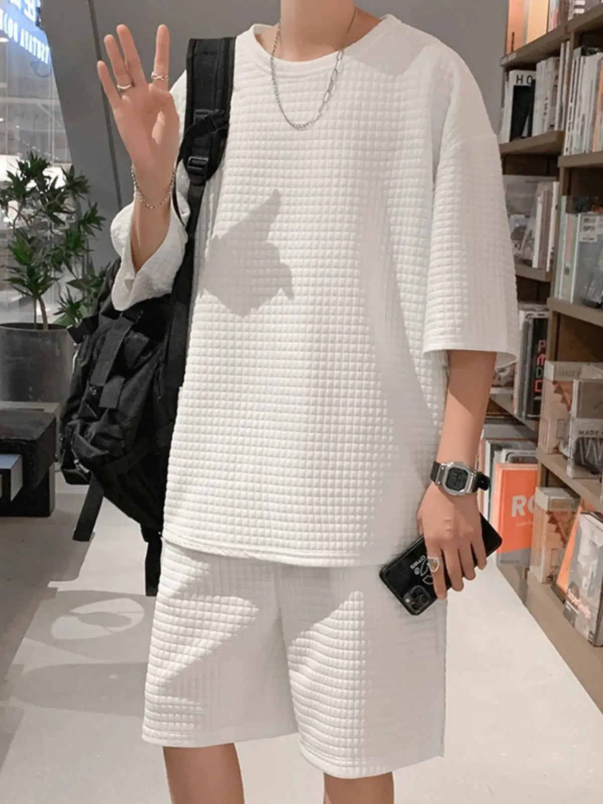 Men's Textured Short Sleeve T-Shirt and Shorts Set by Trendsi
