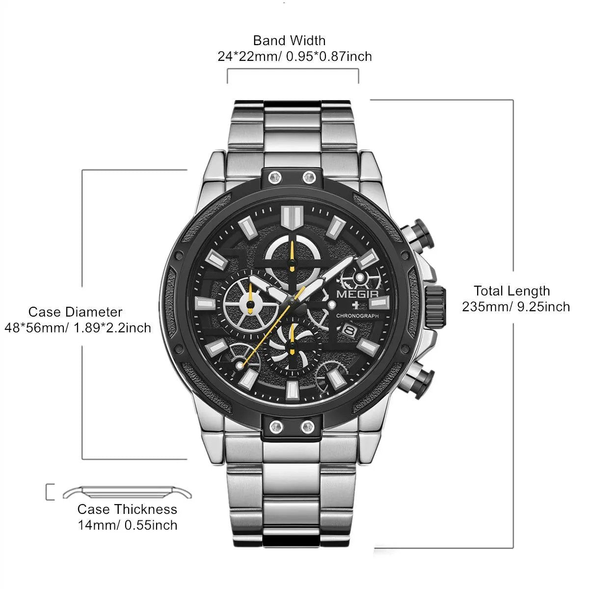 MEGIR Luxury Business Watches for Man Stainless Steel Strap Quartz Casual Wristwatch Waterproof Calendar Men Chronograph 2108 by MEGIR WATCH GROUP