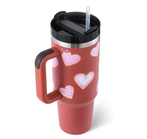 40 Oz Tumbler With Handle Straw Insulated, Stainless Steel Spill Proof Vacuum Coffee Cup Tumbler With Lid Tapered Mug Gifts For Valentine Lover Suitable For Car Gym Office Travel by Maiden-Art