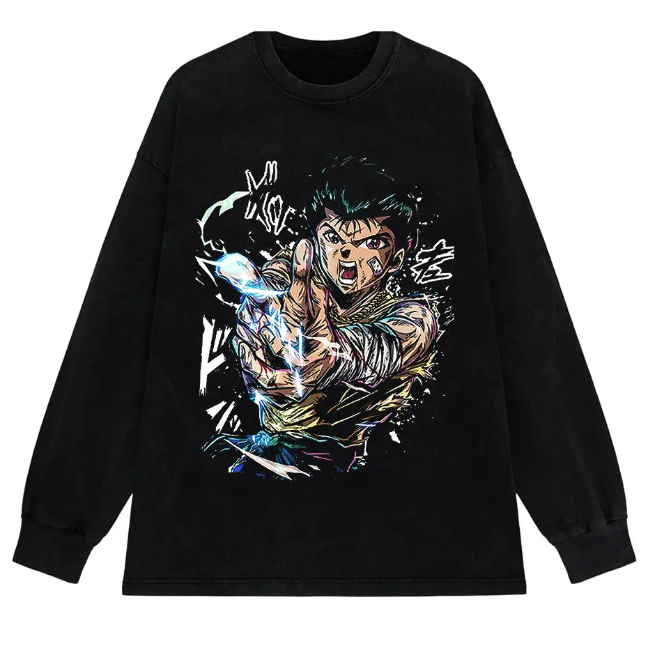 Hip Hop Vintage Washed T-Shirt Men Japanese Anime Boy Graphic Harajuku Streetwear Cotton Summer Tee by Vimost Shop