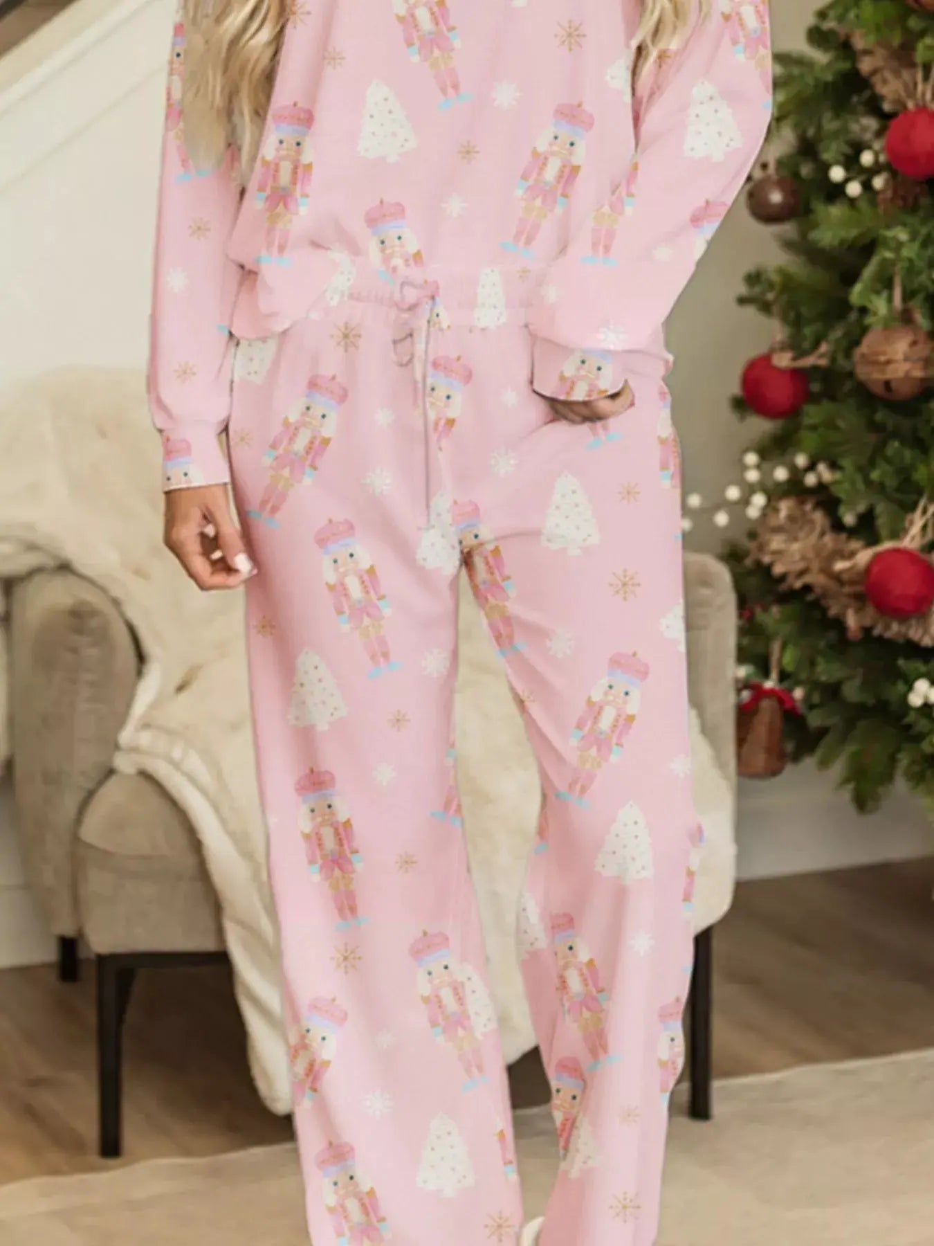 Christmas Tree Nutcracker Print Top and Pants 2pcs Lounge Set by Partner Label