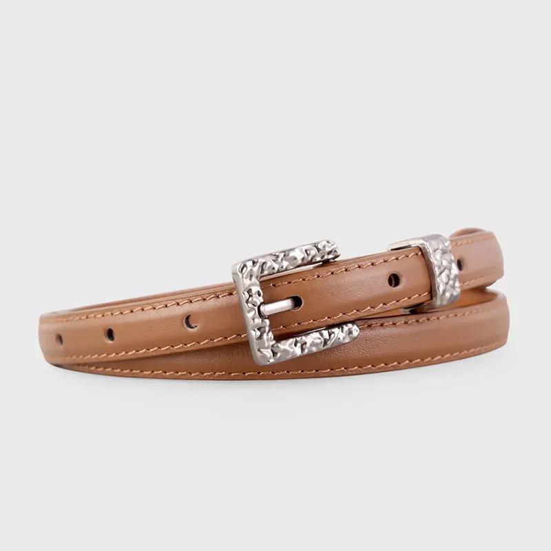 Textured Buckle Leather Belt by Trendsi