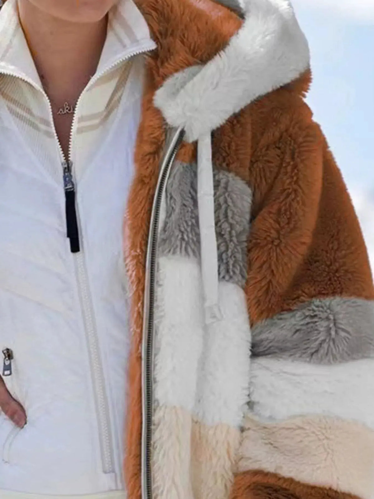Full Size Fuzzy Zip Up Hooded Outerwear Plus Size | Partner Labels Selection by Partner Label