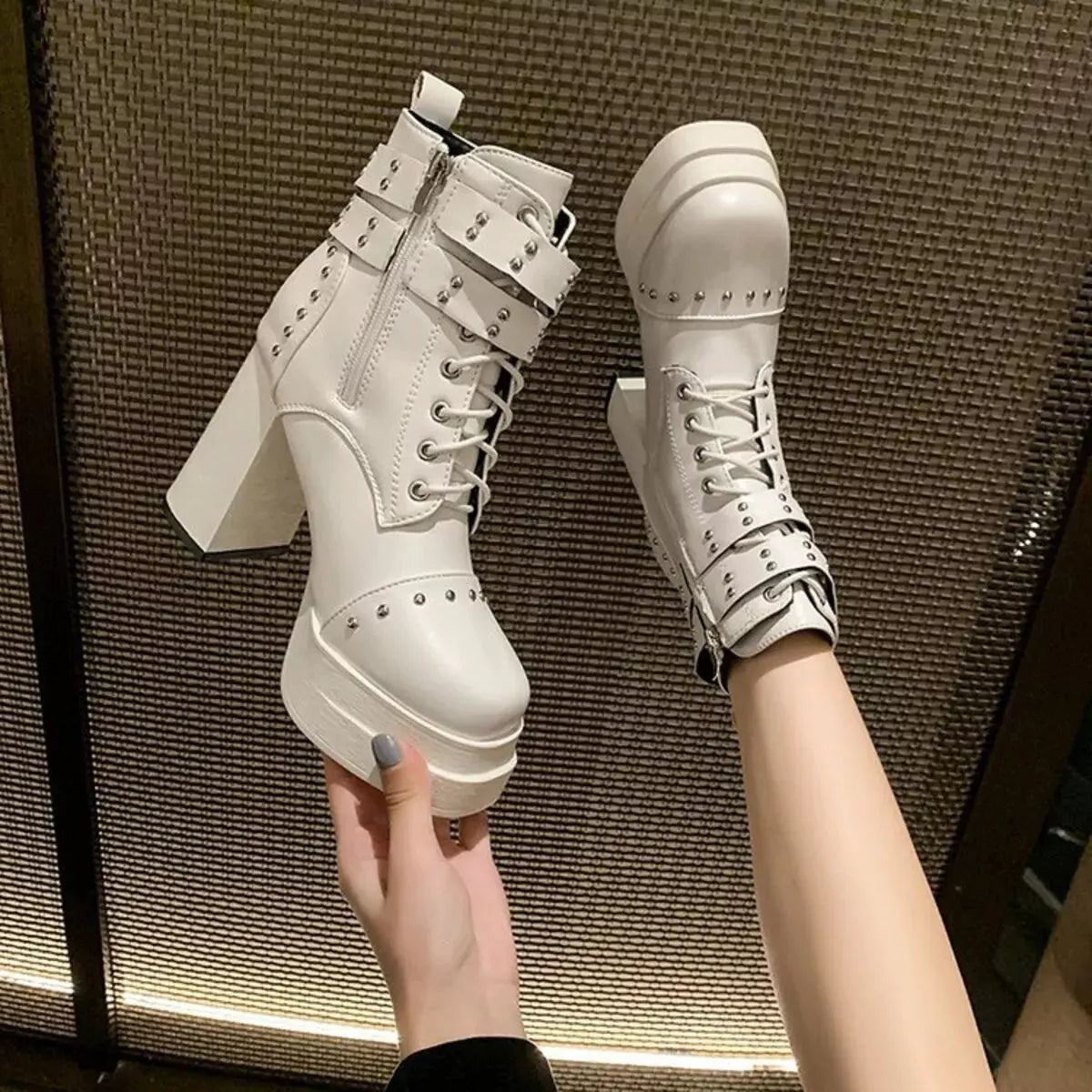 Round Toe Block Heels Boots by Partner Label