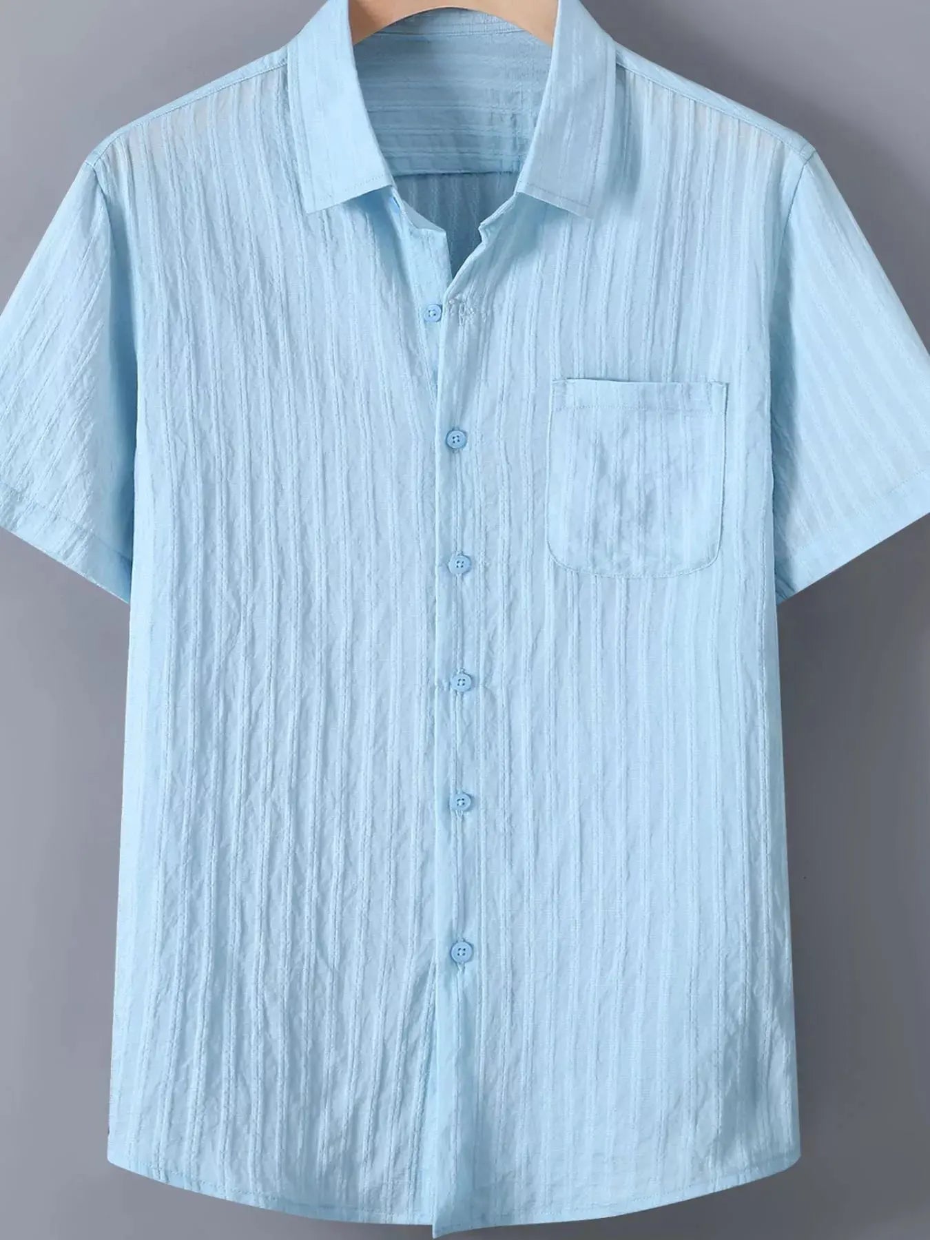 Men's Plus Size Textured Button Up Short-Sleeve Shirt by Trendsi