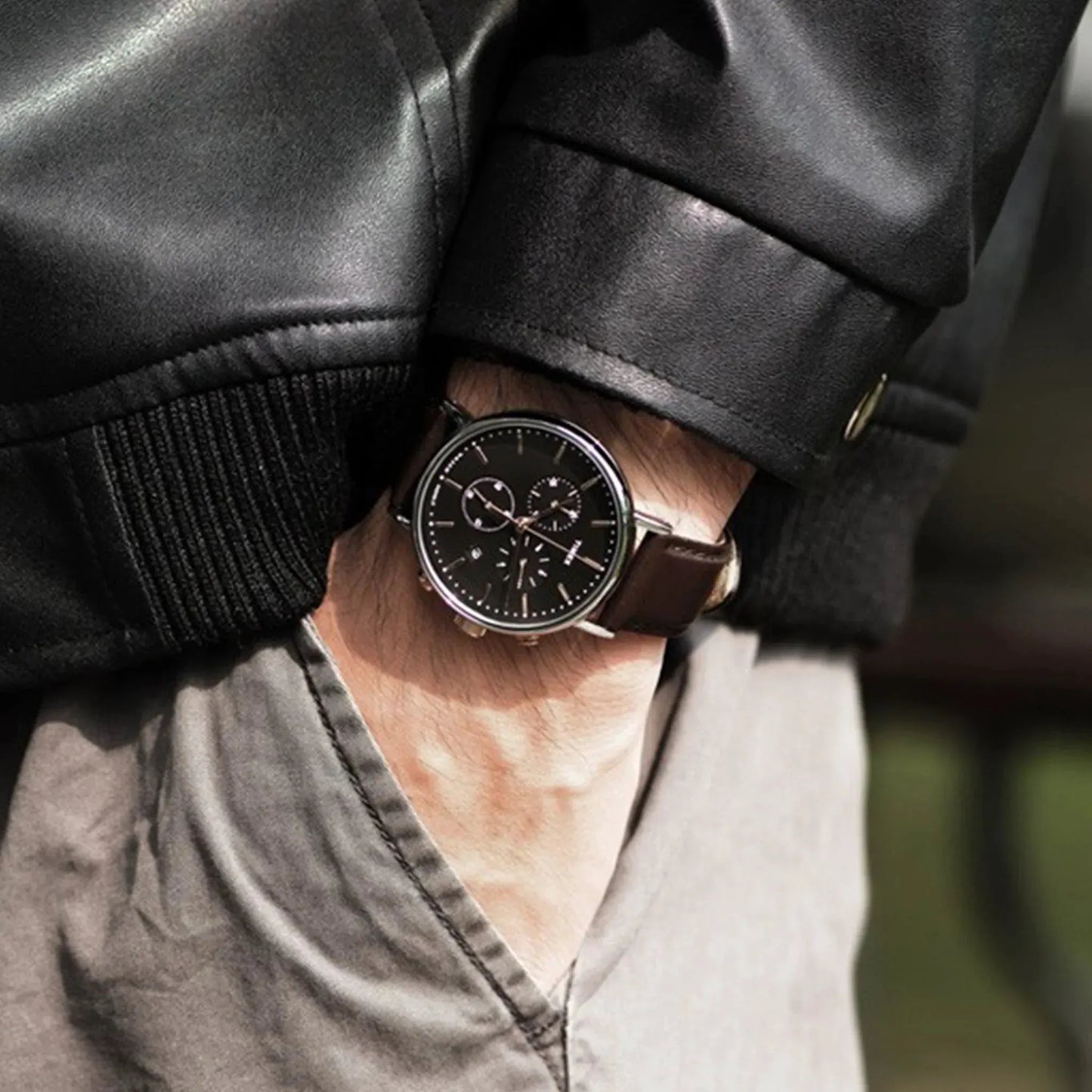 Timex Men's Brown Leather Watch, Black Dial | Tw2t11500 by TIMEX