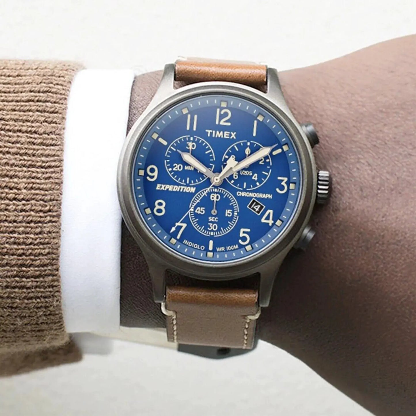 Timex Men's Brass Watch, Blue Dial, Brown Leather Strap | Tw4b09000 by TIMEX