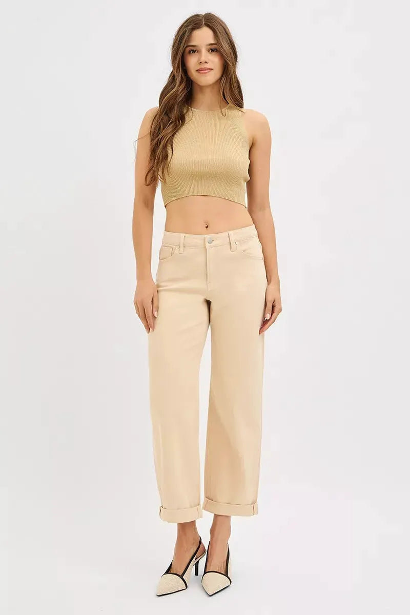 RISEN Tummy Control Mid Rise Ankle Barrel Relaxed Baggy by RISEN