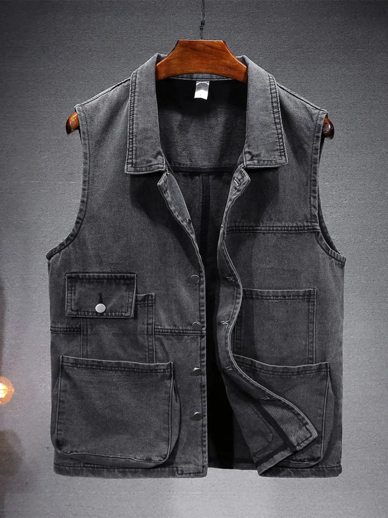 Men's Plus Size Vintage Washed Denim Vest by Trendsi