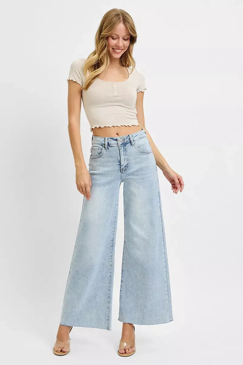 RISEN Full Size High Rise Ankle Wide Palazzo Jeans Plus Size by RISEN