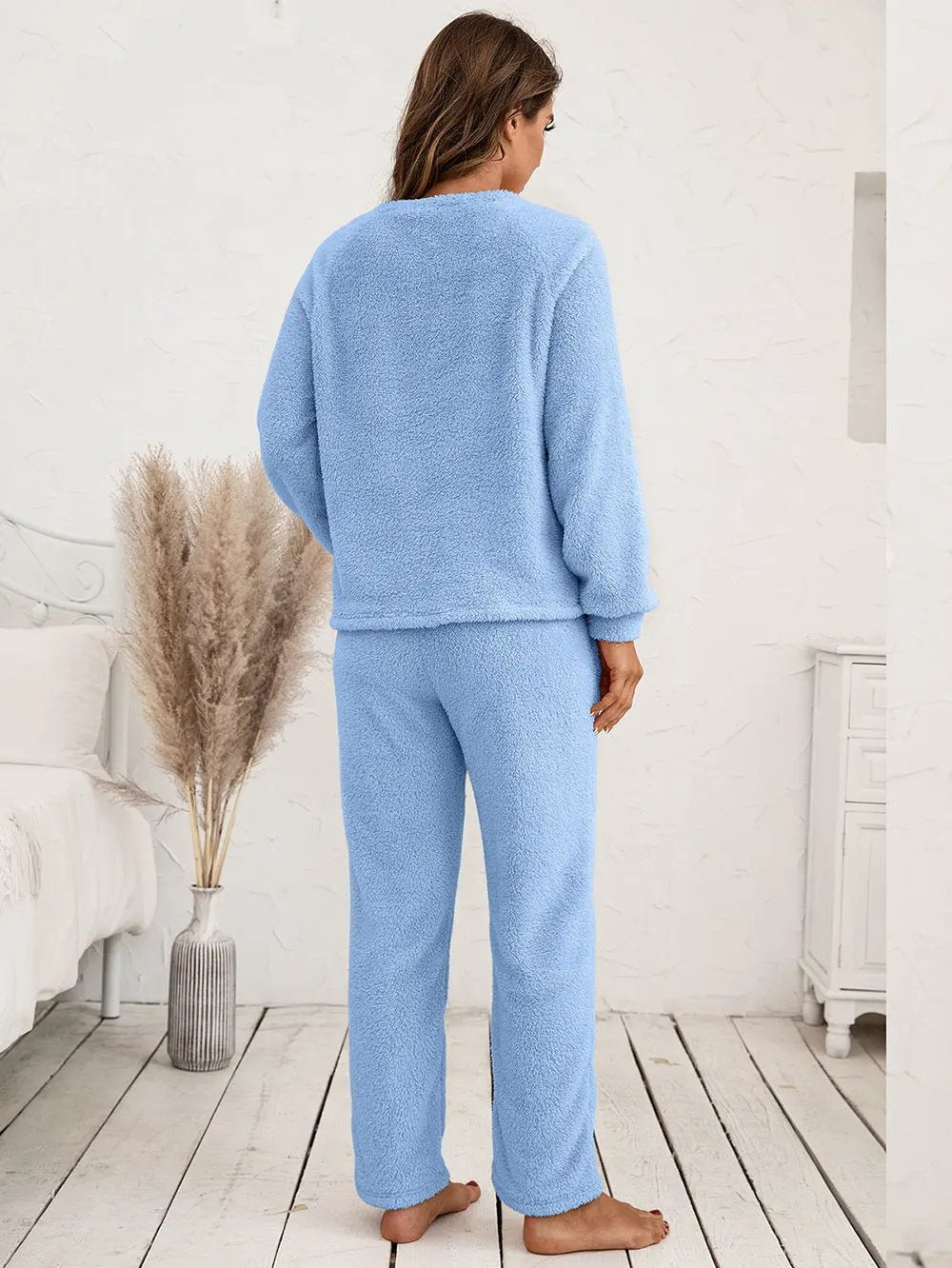 Ivy Lane Teddy Long Sleeve Top and Pants Lounge Set by Ivy Lane