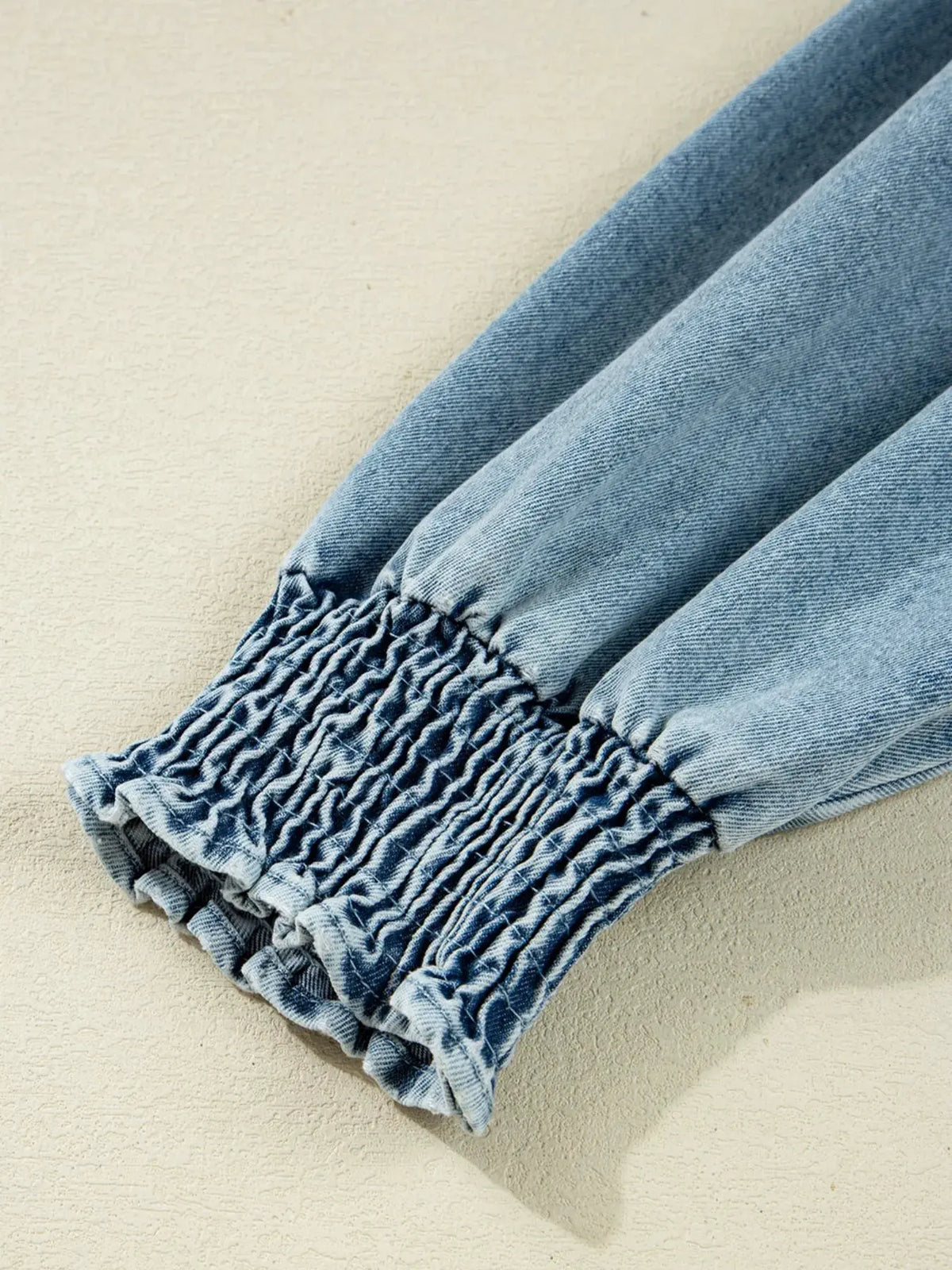 Button-Up Denim Shirt Dress with Smocked Cuffs by Partner Label