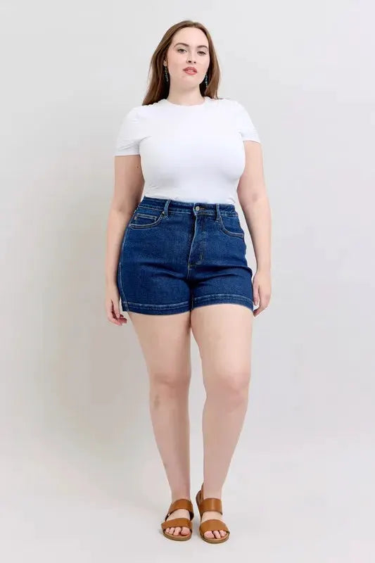 Judy Blue Full Size High Waist Tummy Control Denim Shorts Plus Size by Judy Blue