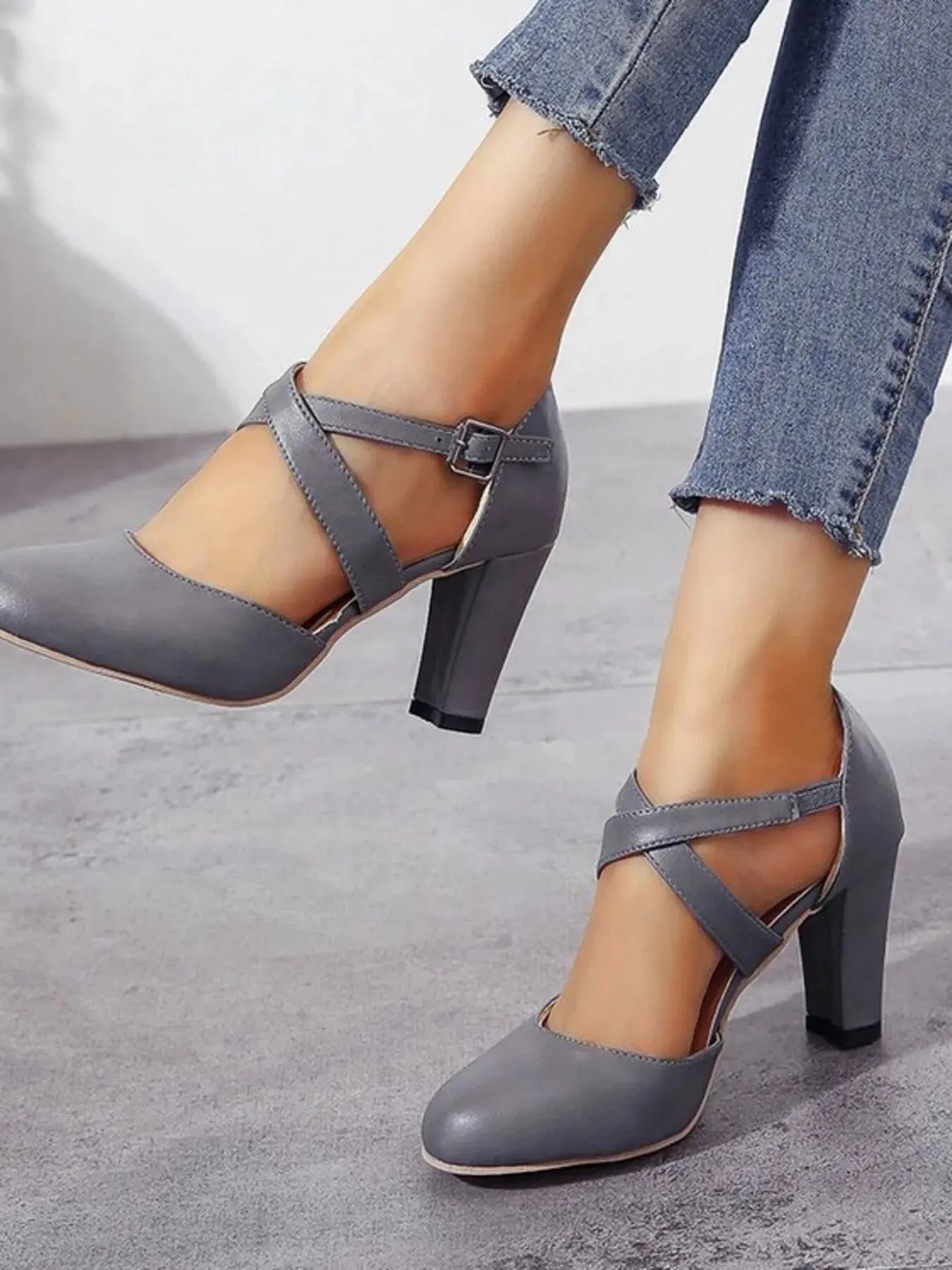 Cross-Strap Block Heel Pumps by Partner Label