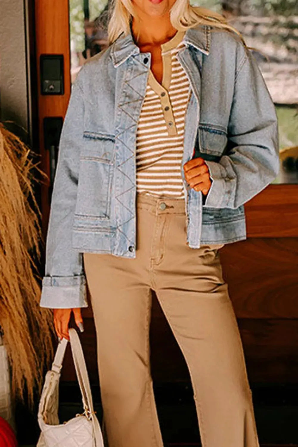 Zip Up Drop Shoulder Denim Jacket by Partner Label