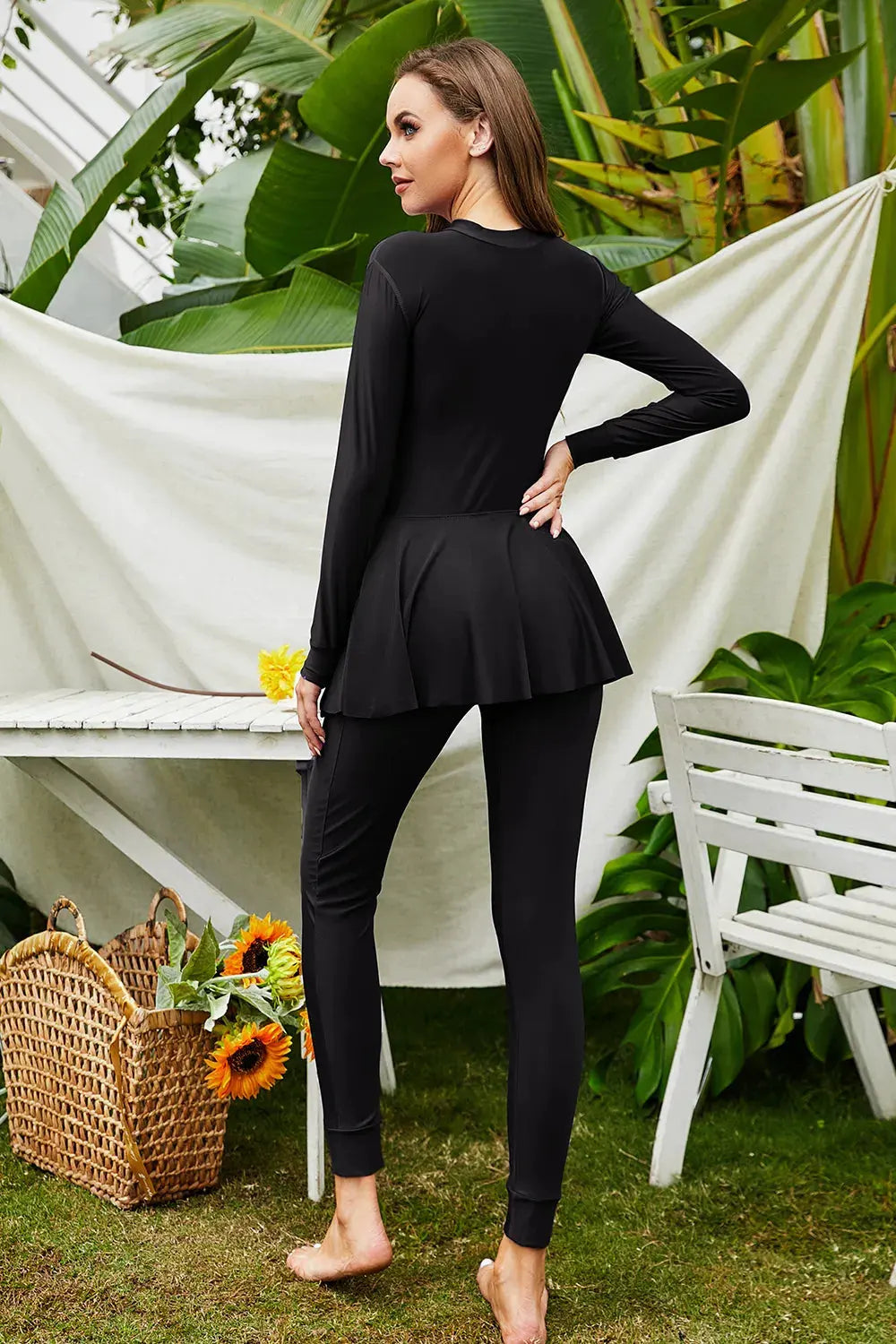 Mock Neck Long Sleeve One-Piece Swimwear by Partner Label
