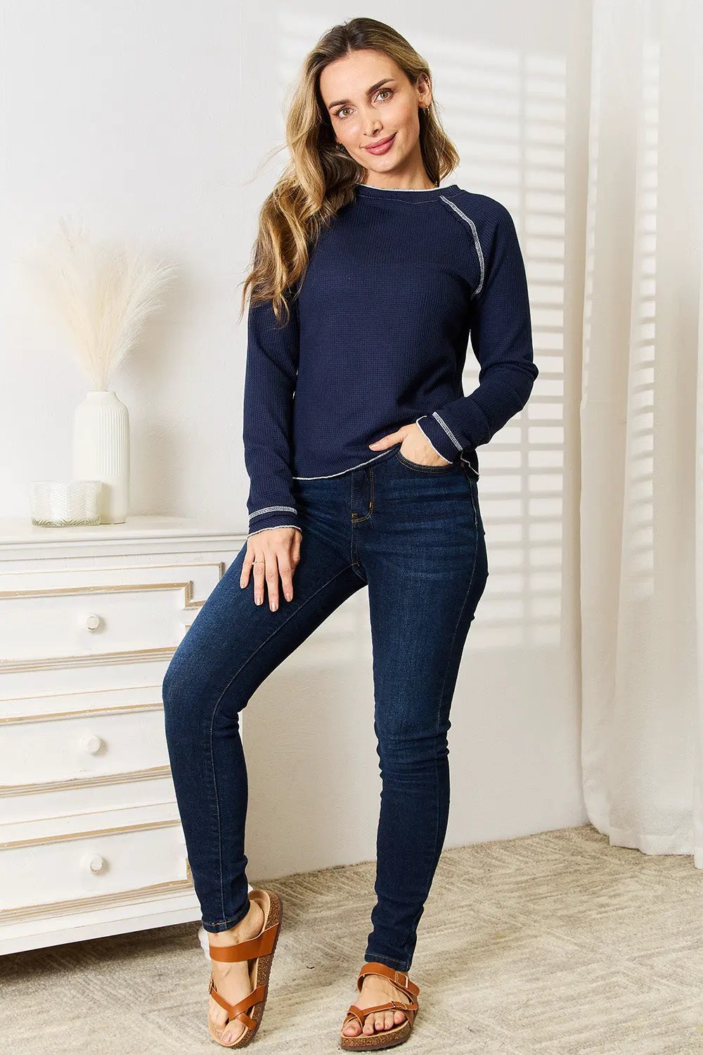 Basic Bae Long Raglan Sleeve Round Neck Top by Basic Bae