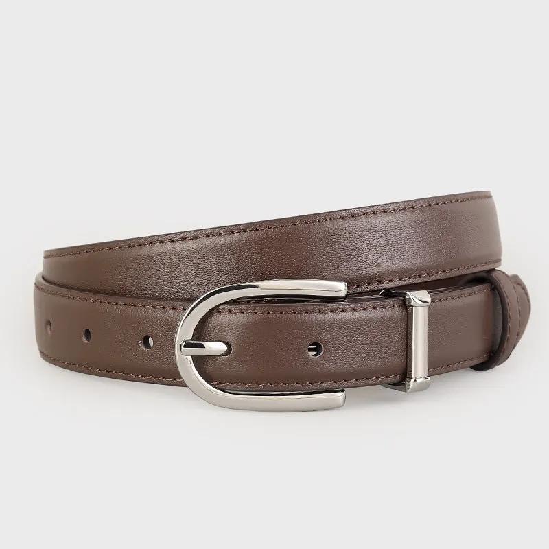 Classic Leather Belt with Silver Buckle by Trendsi
