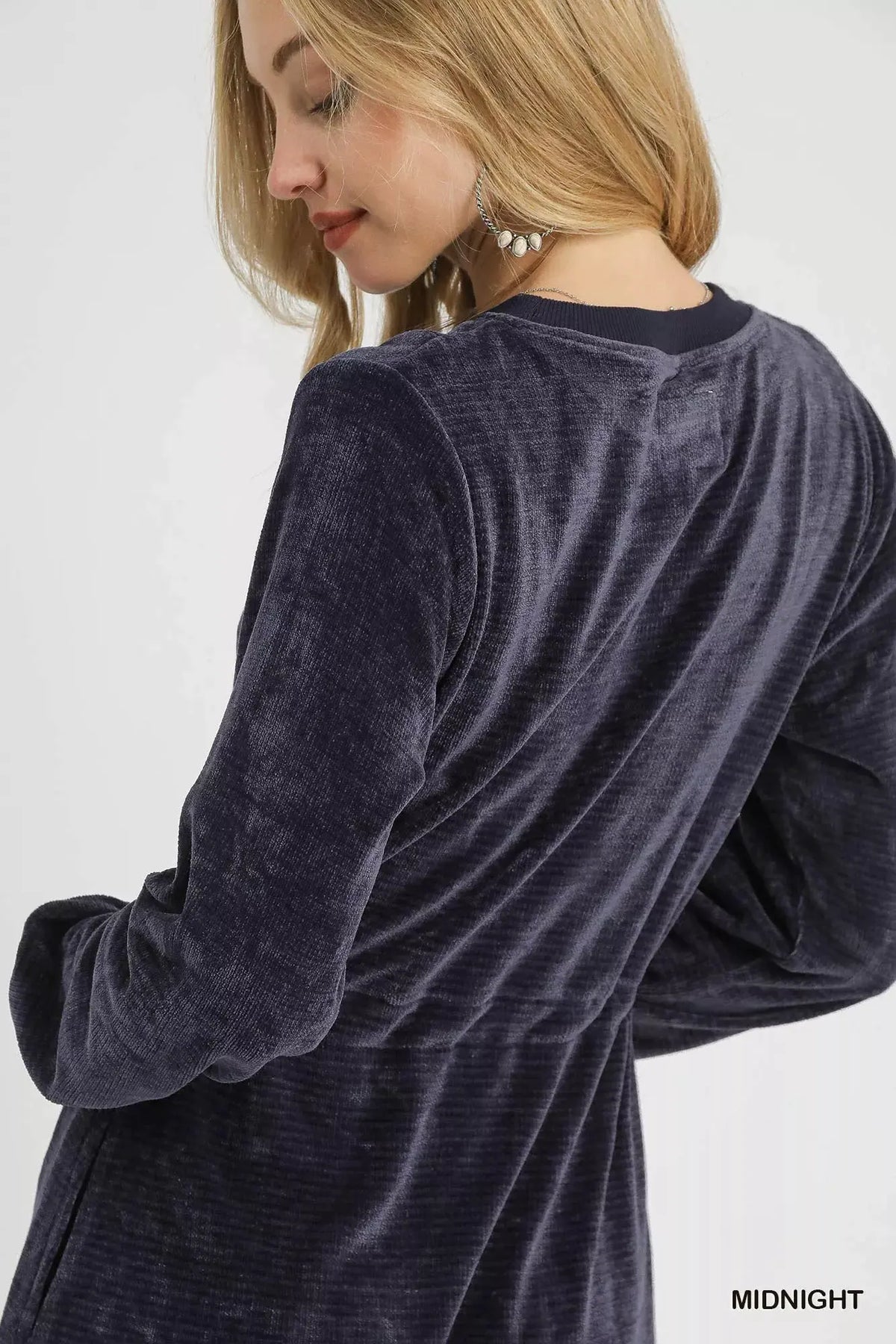 Umgee Velour Drawstring Mini Dress with Long Sleeves by Umgee