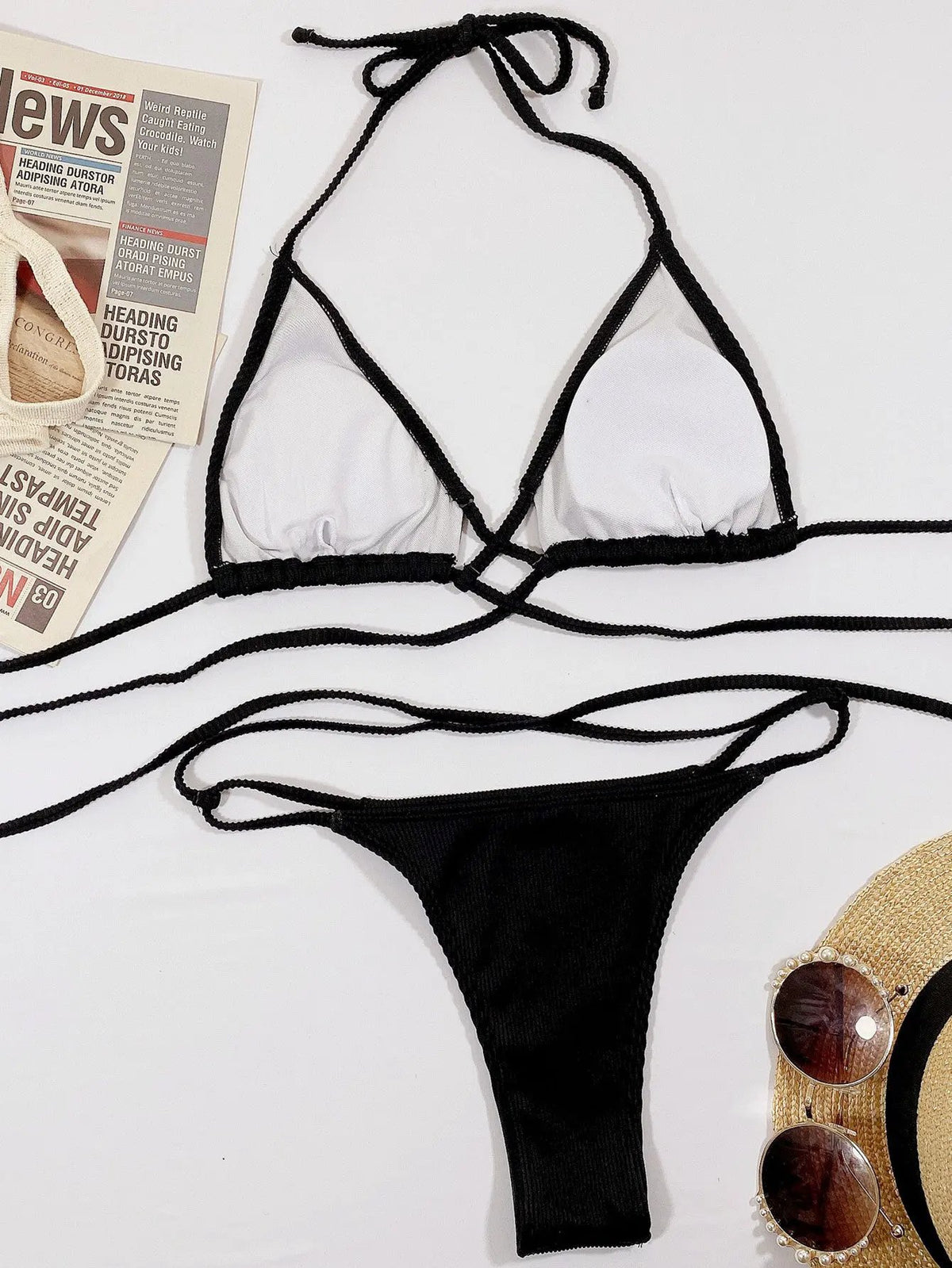 Halter Neck Crisscross Ribbed Bikini Set by Partner Label