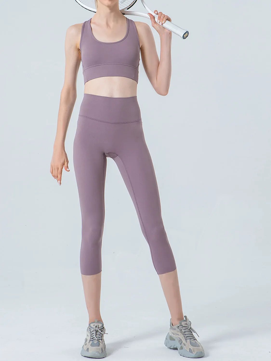 Wide Waistband Cropped Sports Leggings by Partner Label
