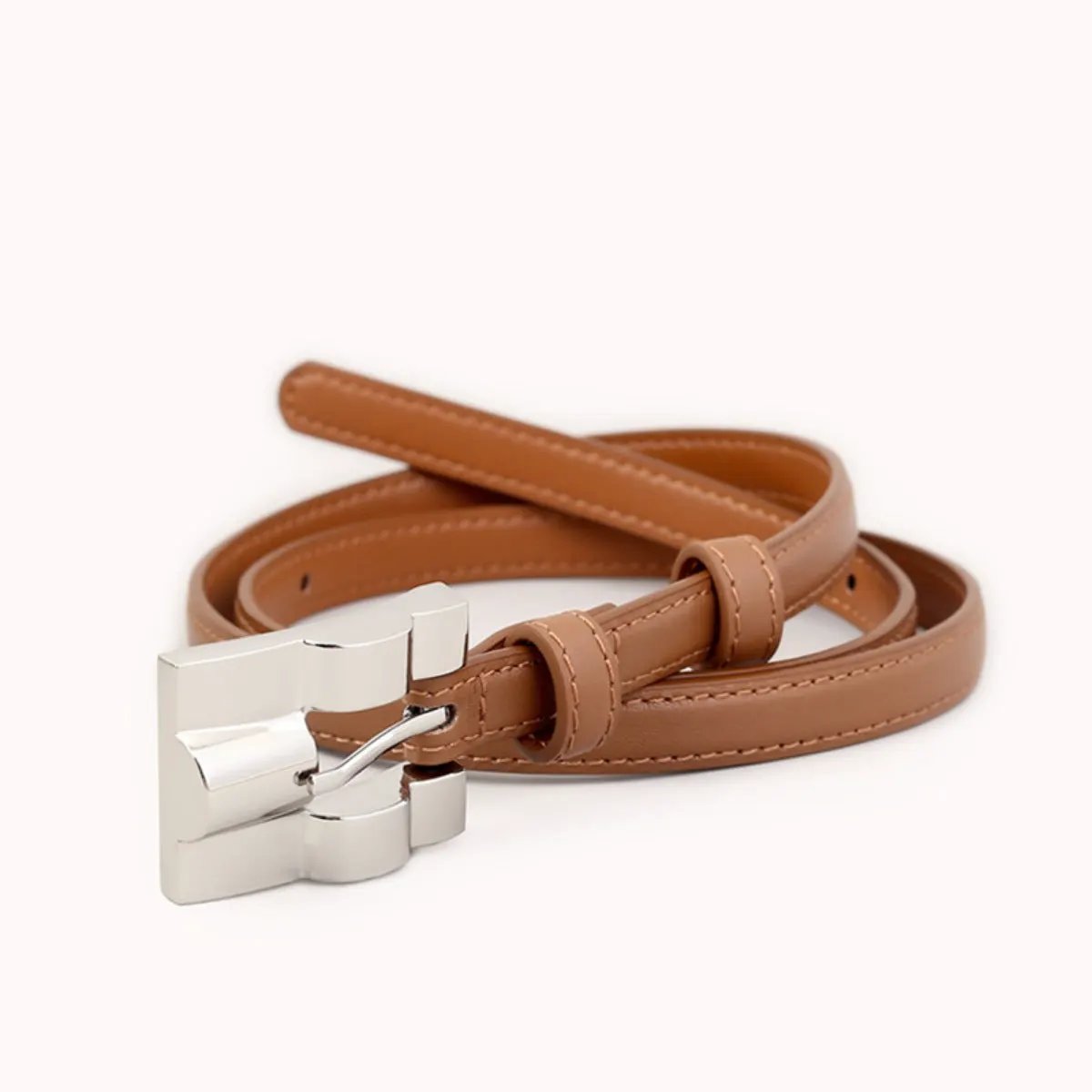 Skinny Leather Belt with Silver Buckle by Trendsi