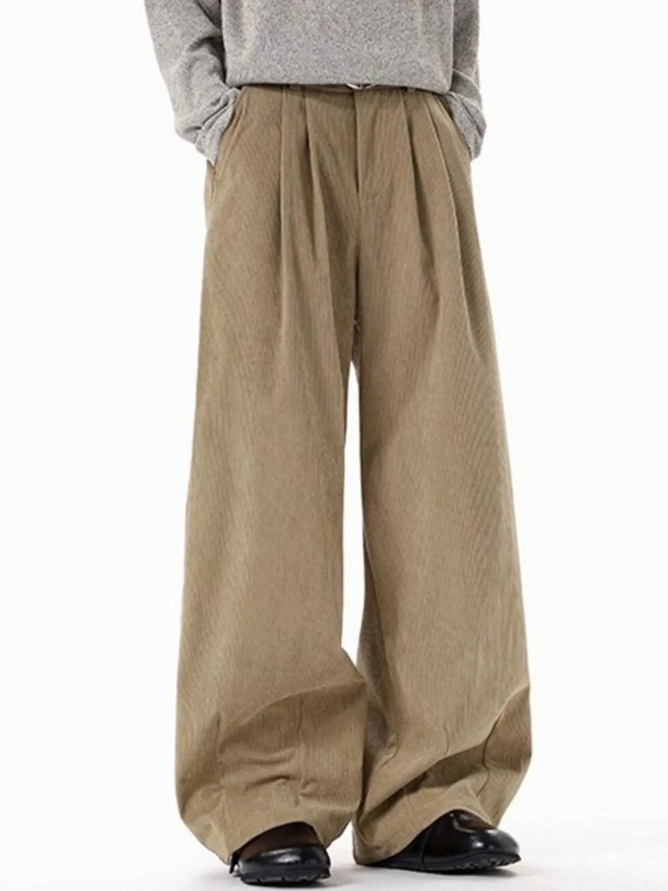 Men's Plus Size Pleated Detail Wide Leg Pants by Partner Label