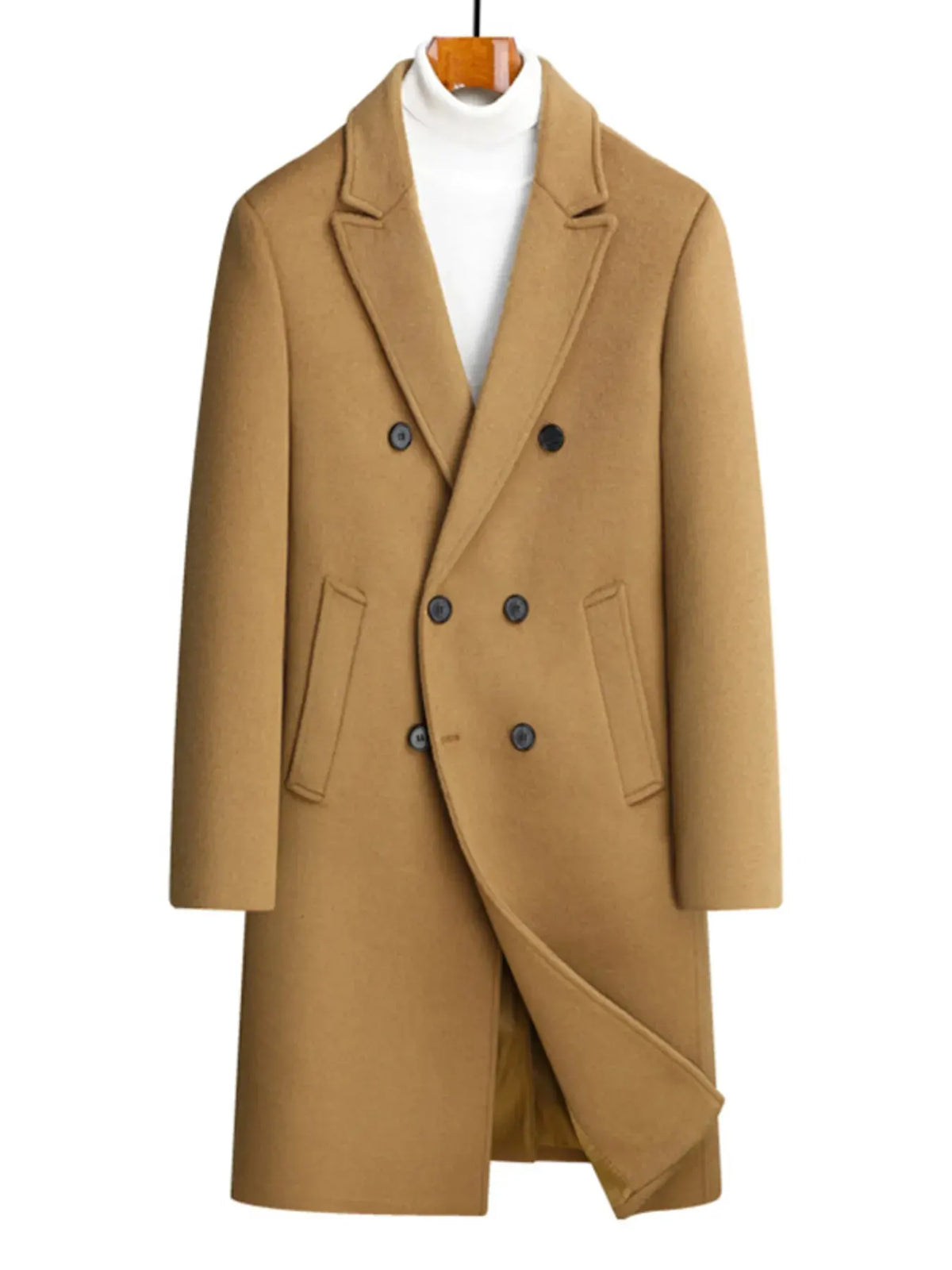 Men's Plus Size Double-Breasted Wool Overcoat by Partner Label