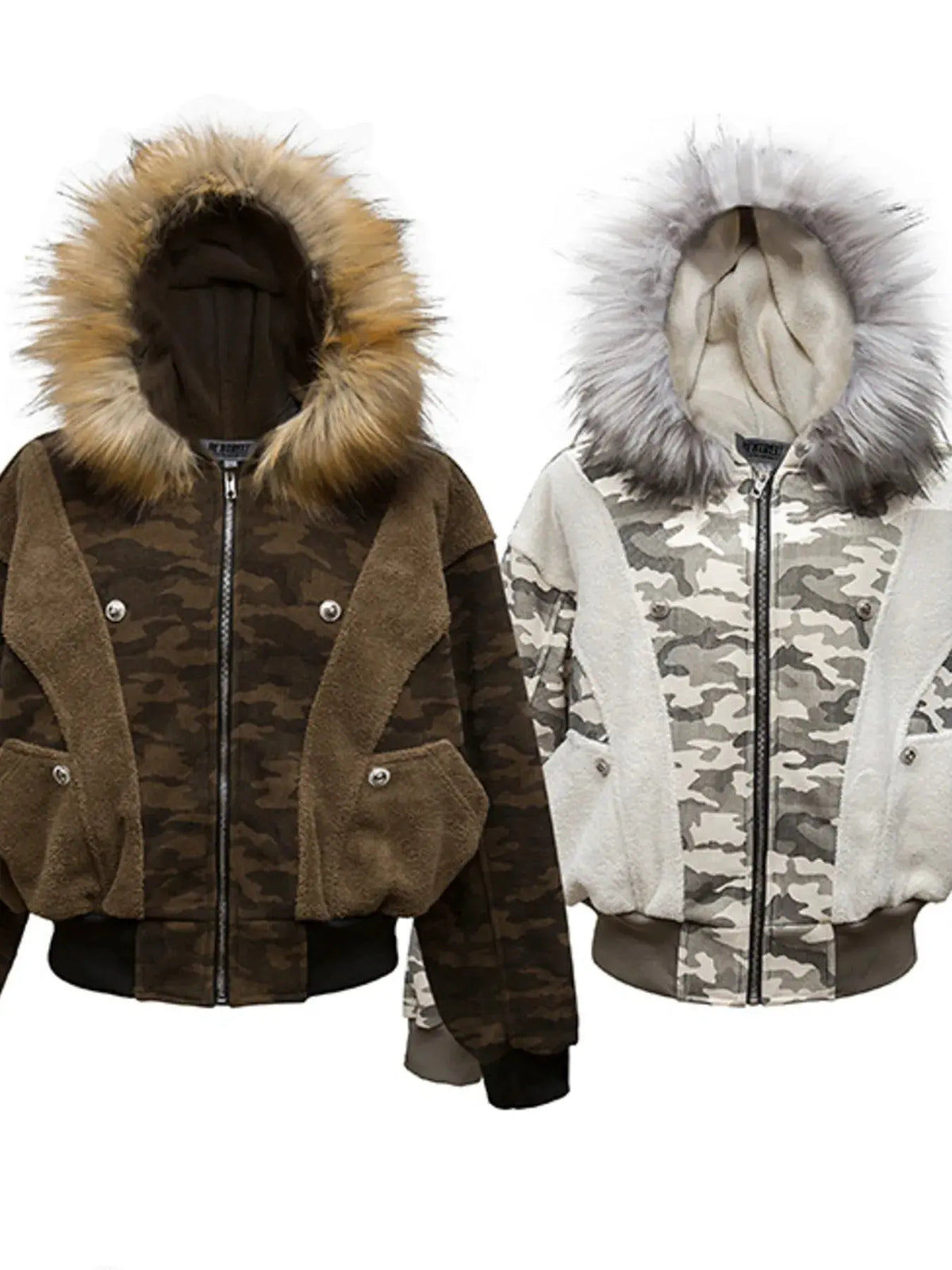 Men's Camouflage Faux Fur Hood Jacket by Partner Label