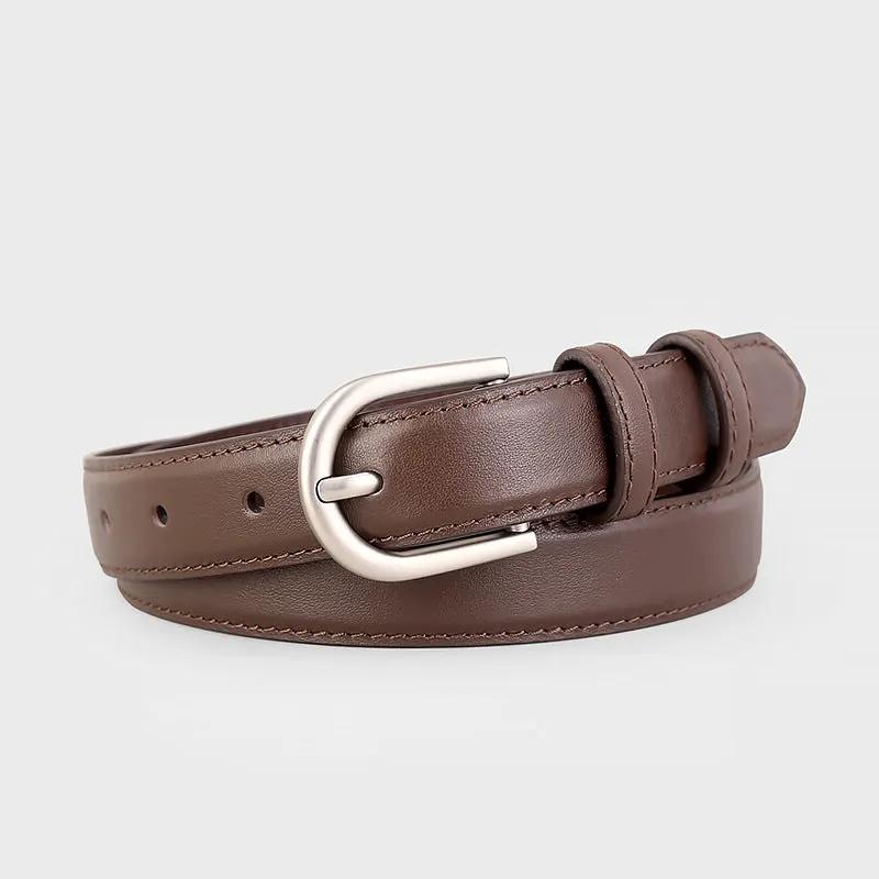 Leather Belt with Silver Buckle by Trendsi