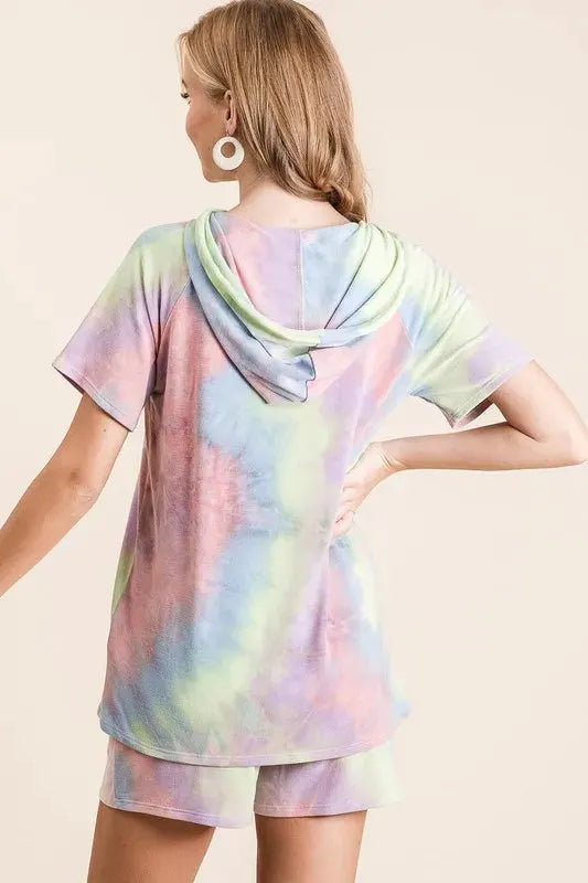 BiBi Tie Dye Terry Hoodie with Drawstring by BiBi