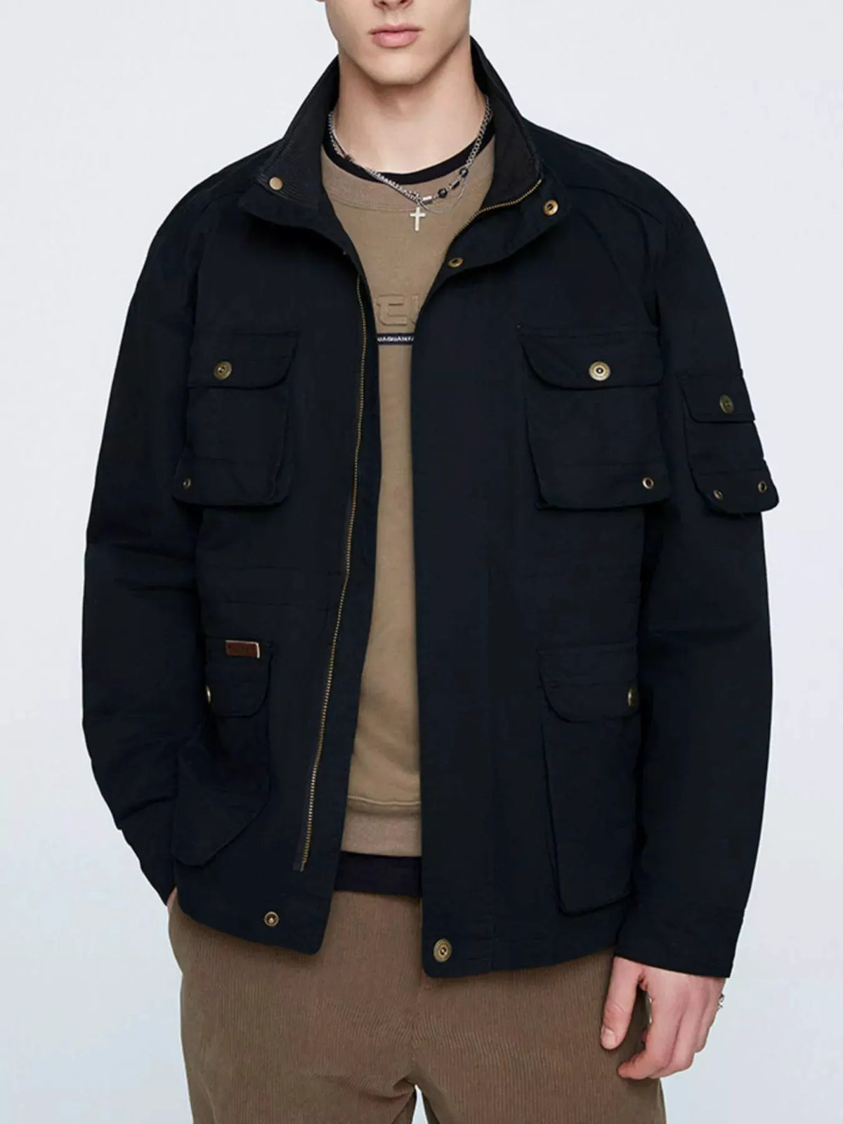 Men's Plus Size Multi-Pocket Zip Up Jacket by Partner Label
