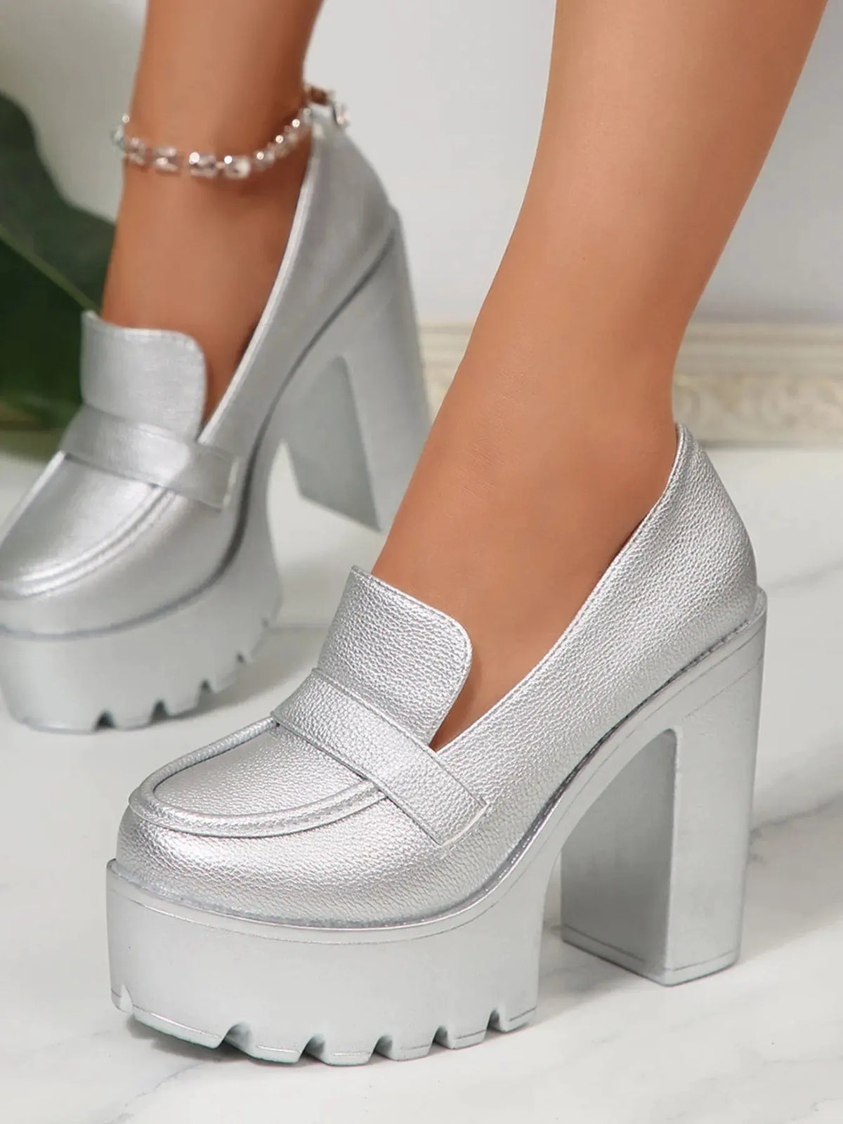 Round Toe Platform Block Heels Pumps by Partner Label