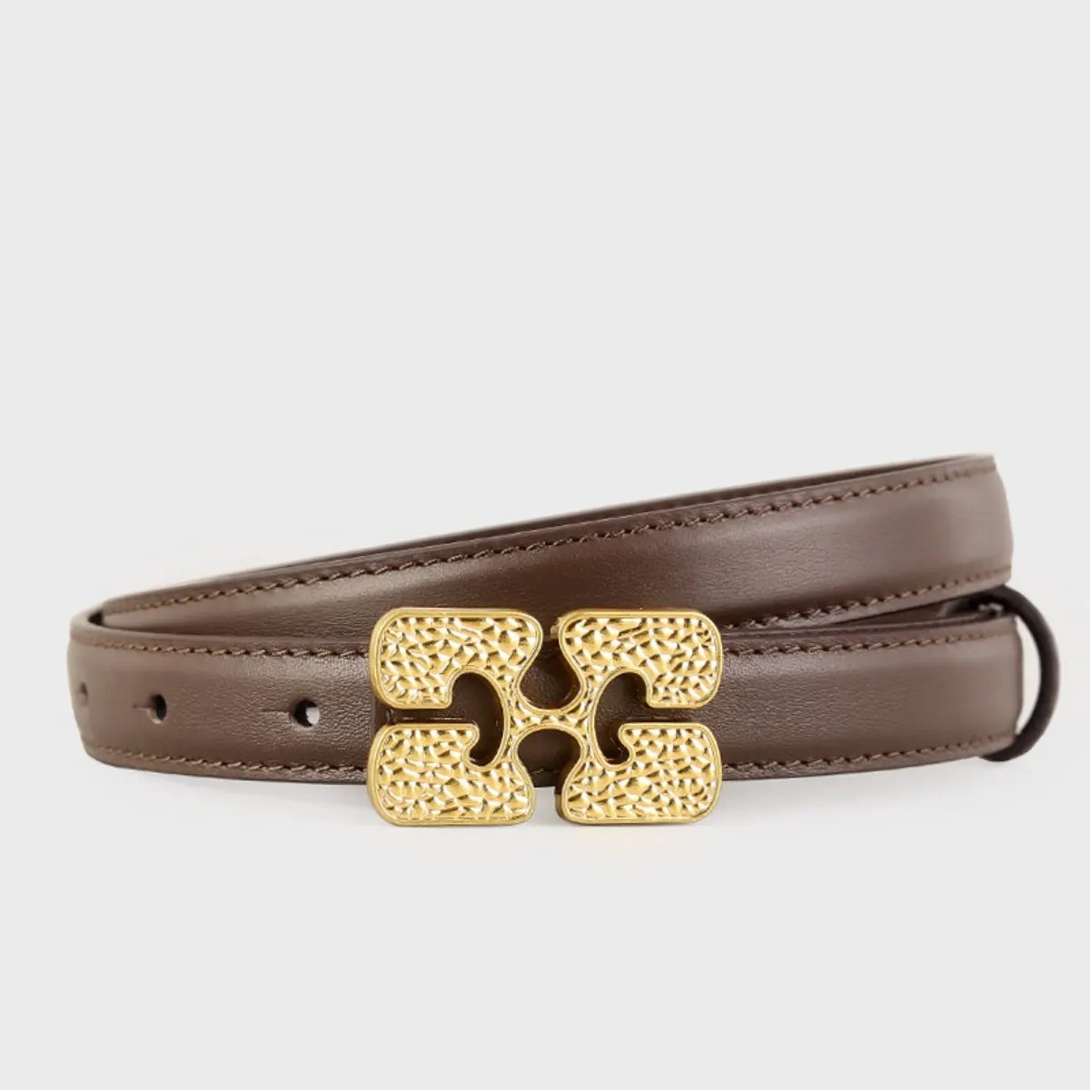 Gold Buckle Leather Belt by Trendsi