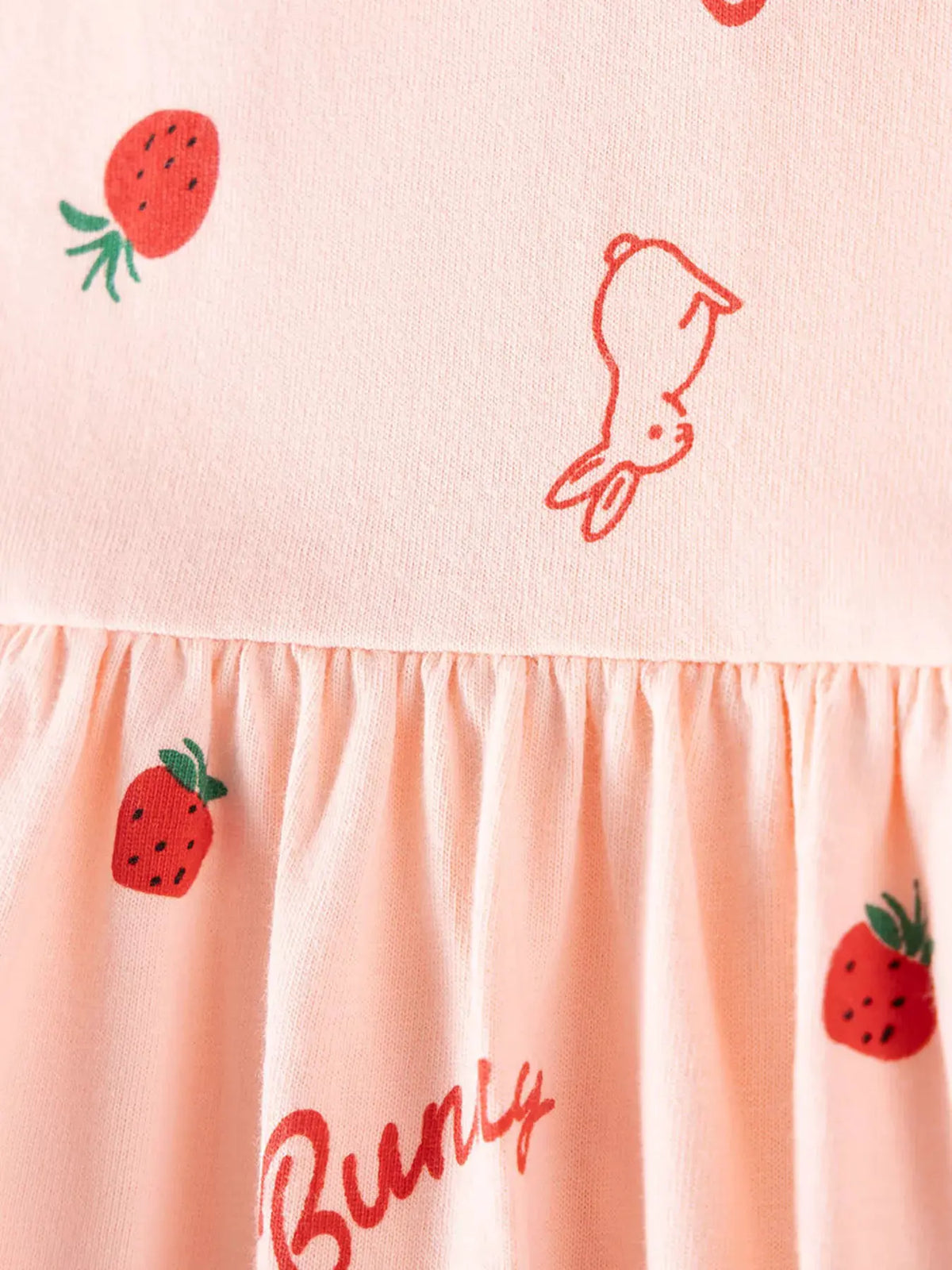 Children's Strawberry and Bunny Print Ruffled Long-Sleeve A-Line Dress by Trendsi