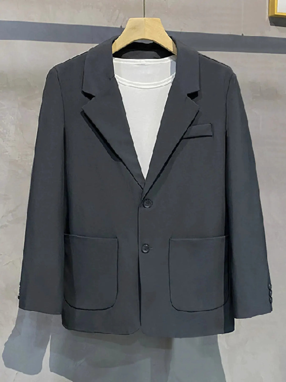 Men's Full Size Lapel Collar Long Sleeve Blazer Plus Size by Trendsi