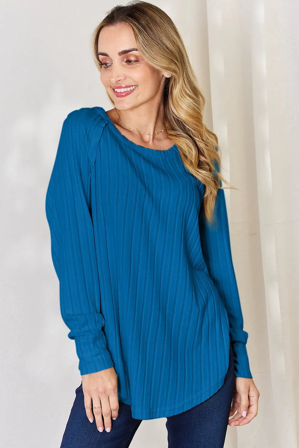Basic Bae Full Size Ribbed Round Neck Slit T‑Shirt | Partner Labels Selection by Partner Label