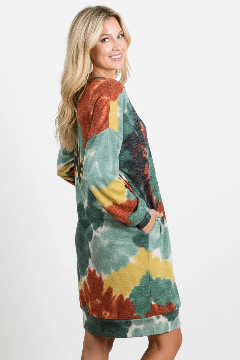 BiBi Tie Dye Print Knit Dress with Side Pocket by BiBi