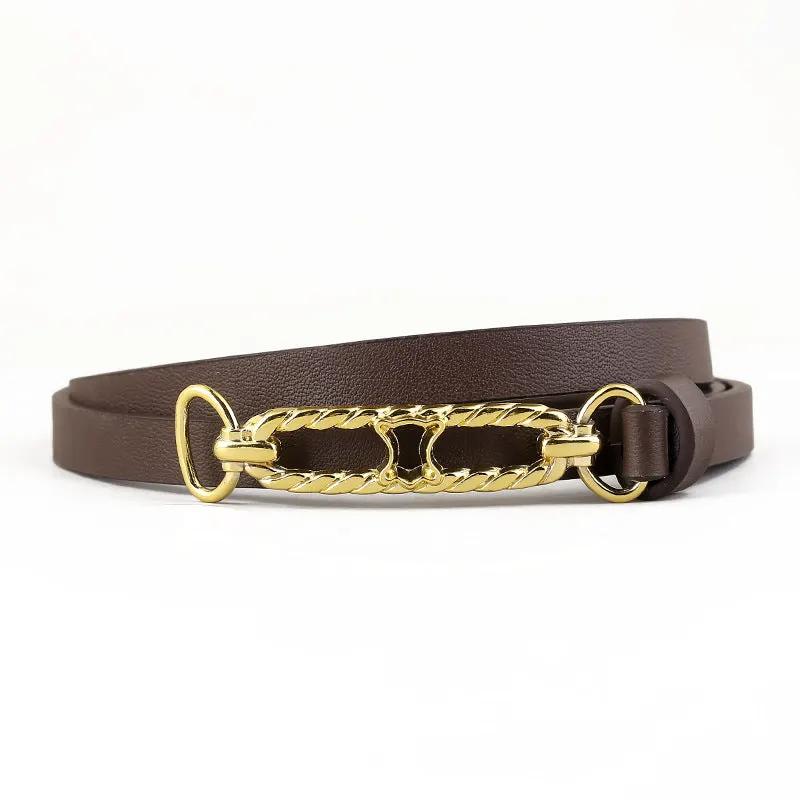Gold Buckle Skinny Belt by Trendsi