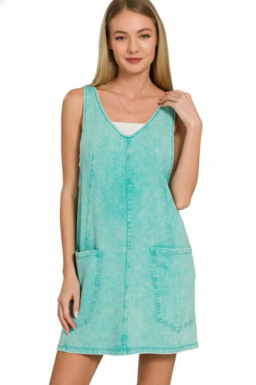 Zenana Acid Washed Overall Knit Mini Dress by Zenana