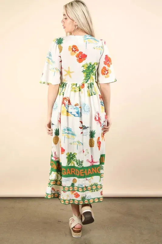 VERY J Button Down Printed Midi Dress by Very J
