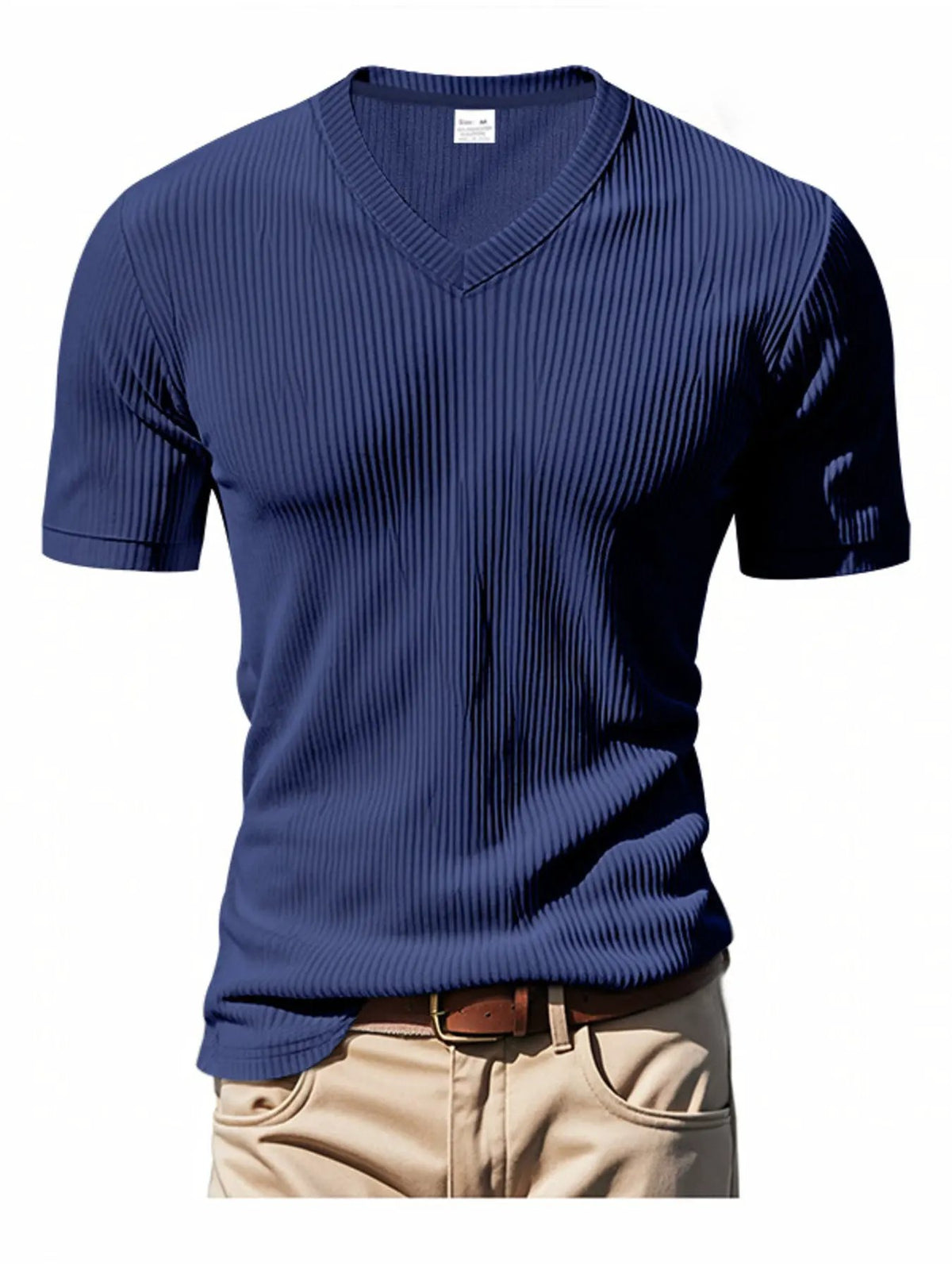 Men's Full Size Ribbed V-Neck T-Shirt Plus Size by Trendsi