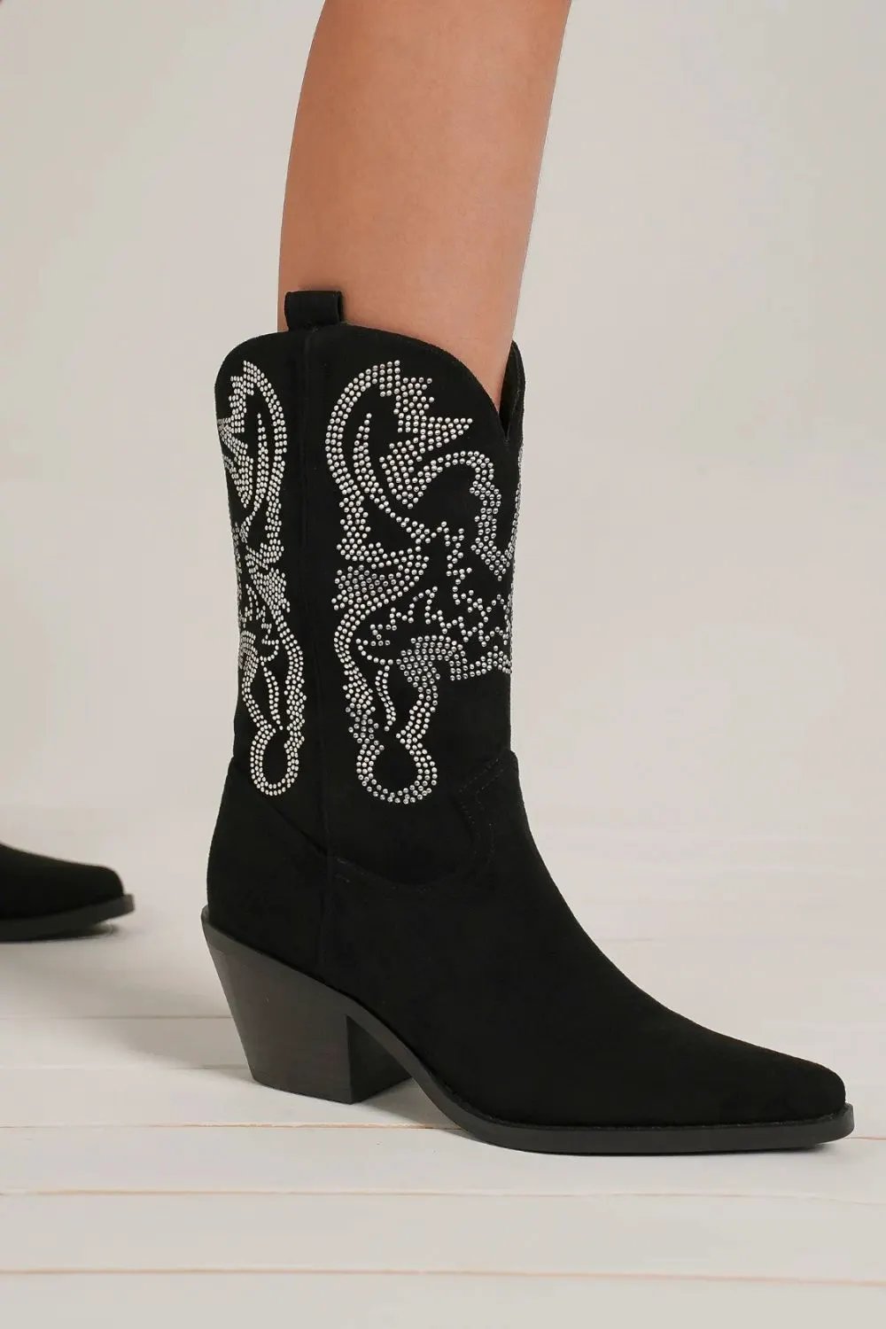 Beast Fashion Rhinestone Detail Point Toe Boots by Beast Fashion