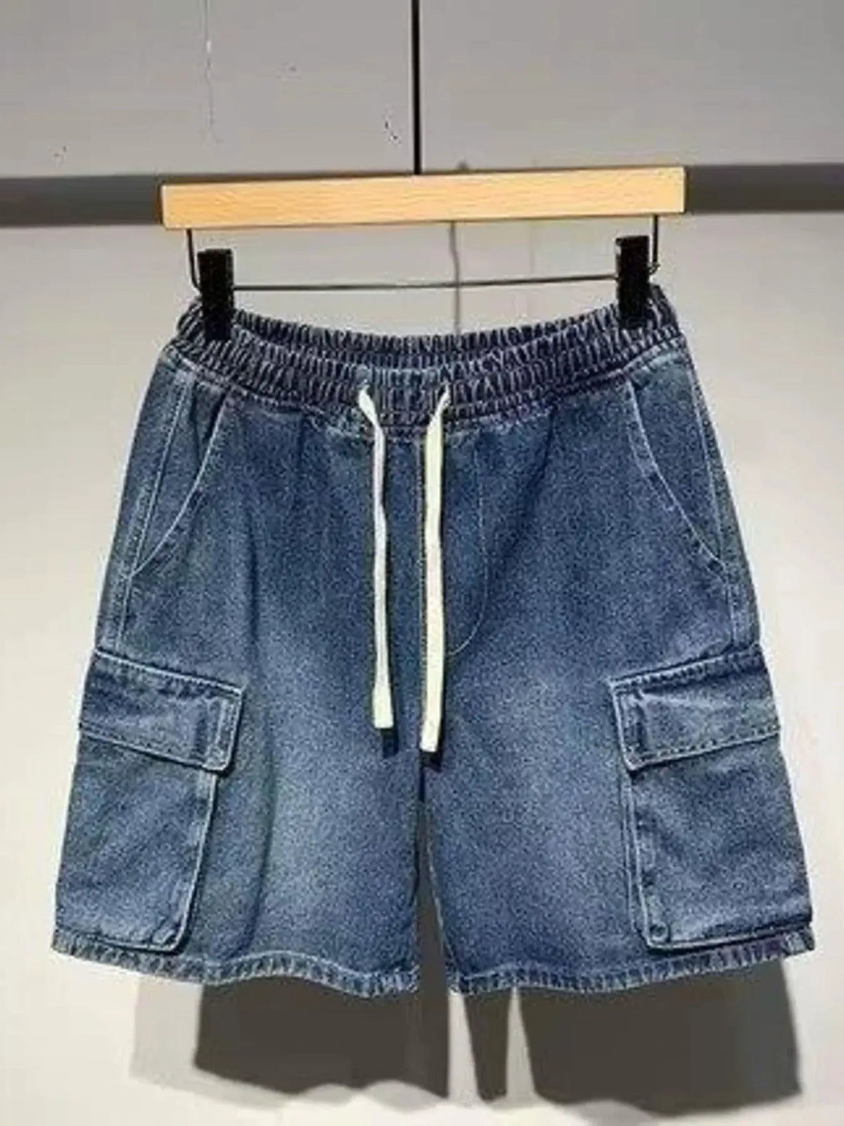 Men's Full Size Elastic Waist Washed Denim Cargo Shorts Plus Size by Partner Label