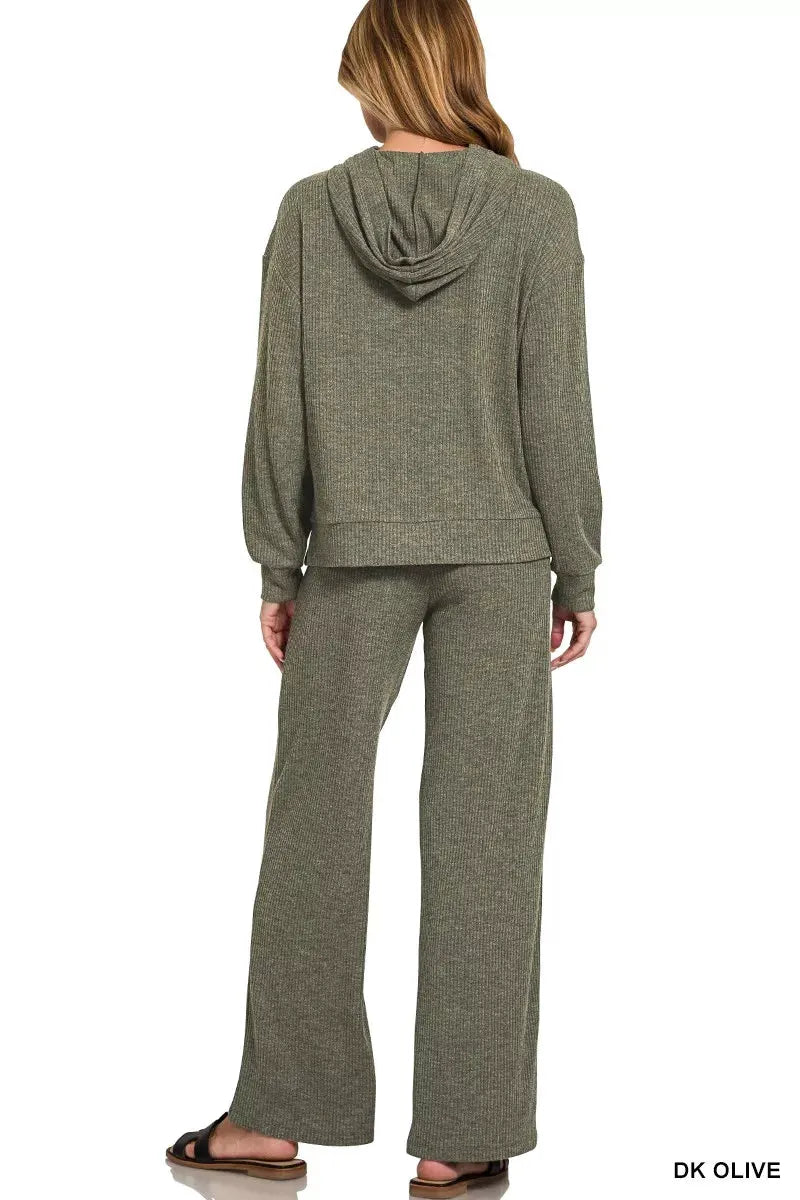 Zenana Ribbed Long Sleeve Hoodie by Zenana